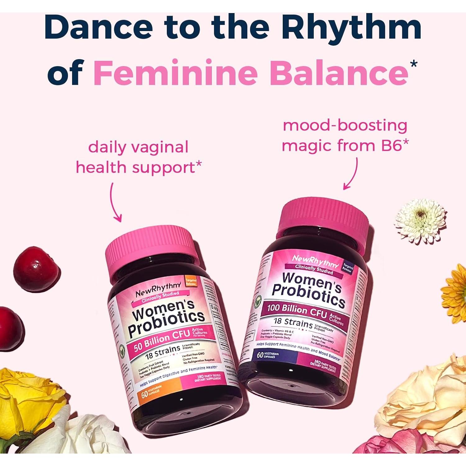 Probioticos NewRhythm para Mujeres 50 Mil millones CFU 60 Cápsulas