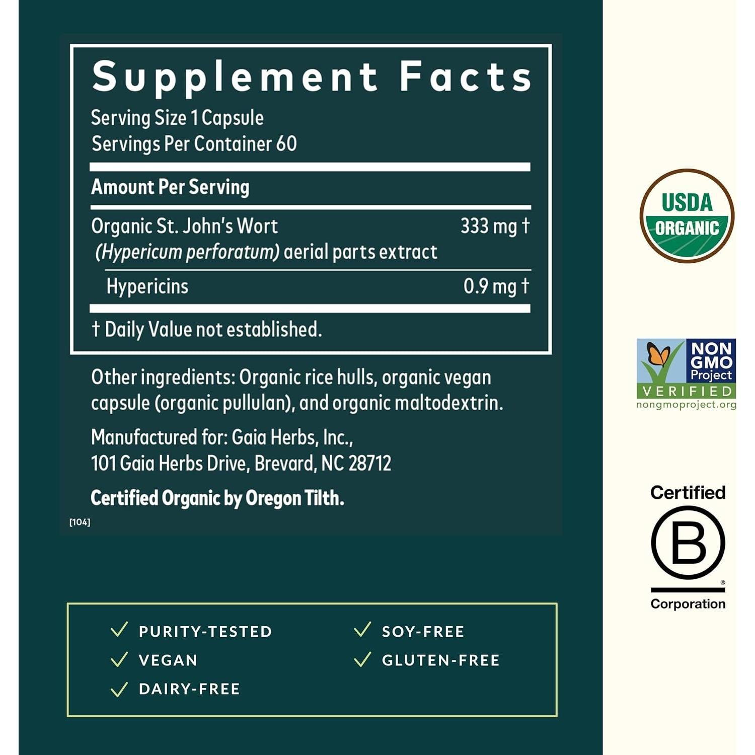 Suplemento Natural Gaia Herbs Hierba de San Juan 60 Cápsulas Veganas