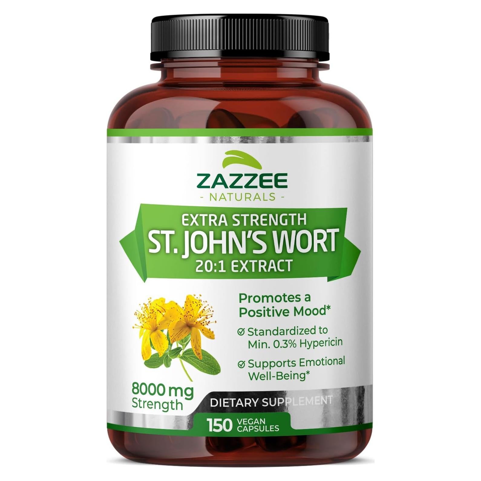 Extracto de Hierba de San Juan Zazzee 8000 mg 150 Cápsulas Veganas