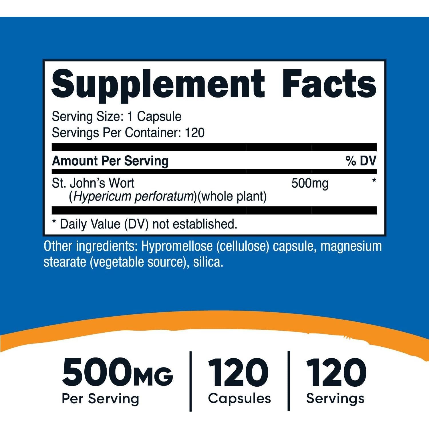 Cápsulas de Hierba de San Juan Nutricost 500mg 120 Unidades