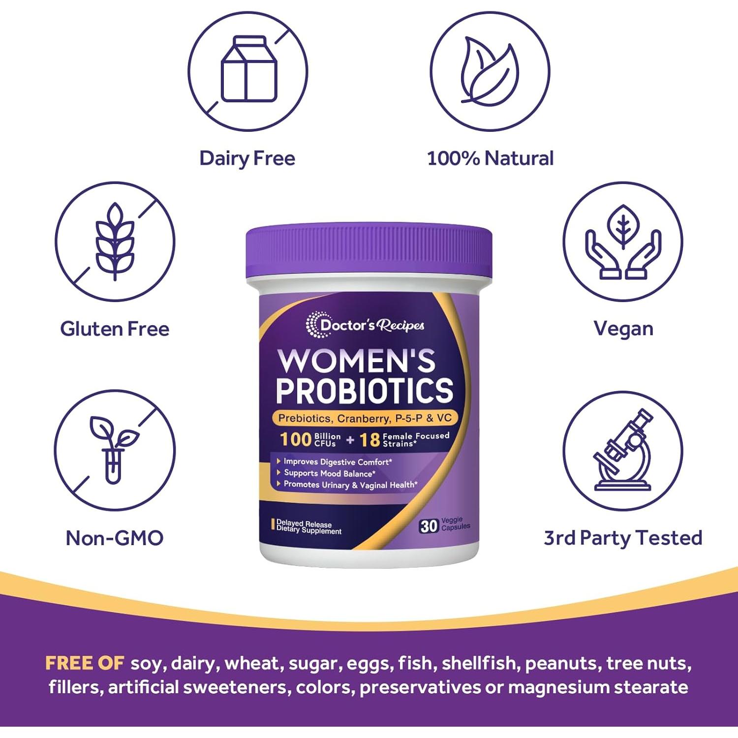 Probioticos para Mujeres Recetas del Doctor 100B 30 Caps Veganas