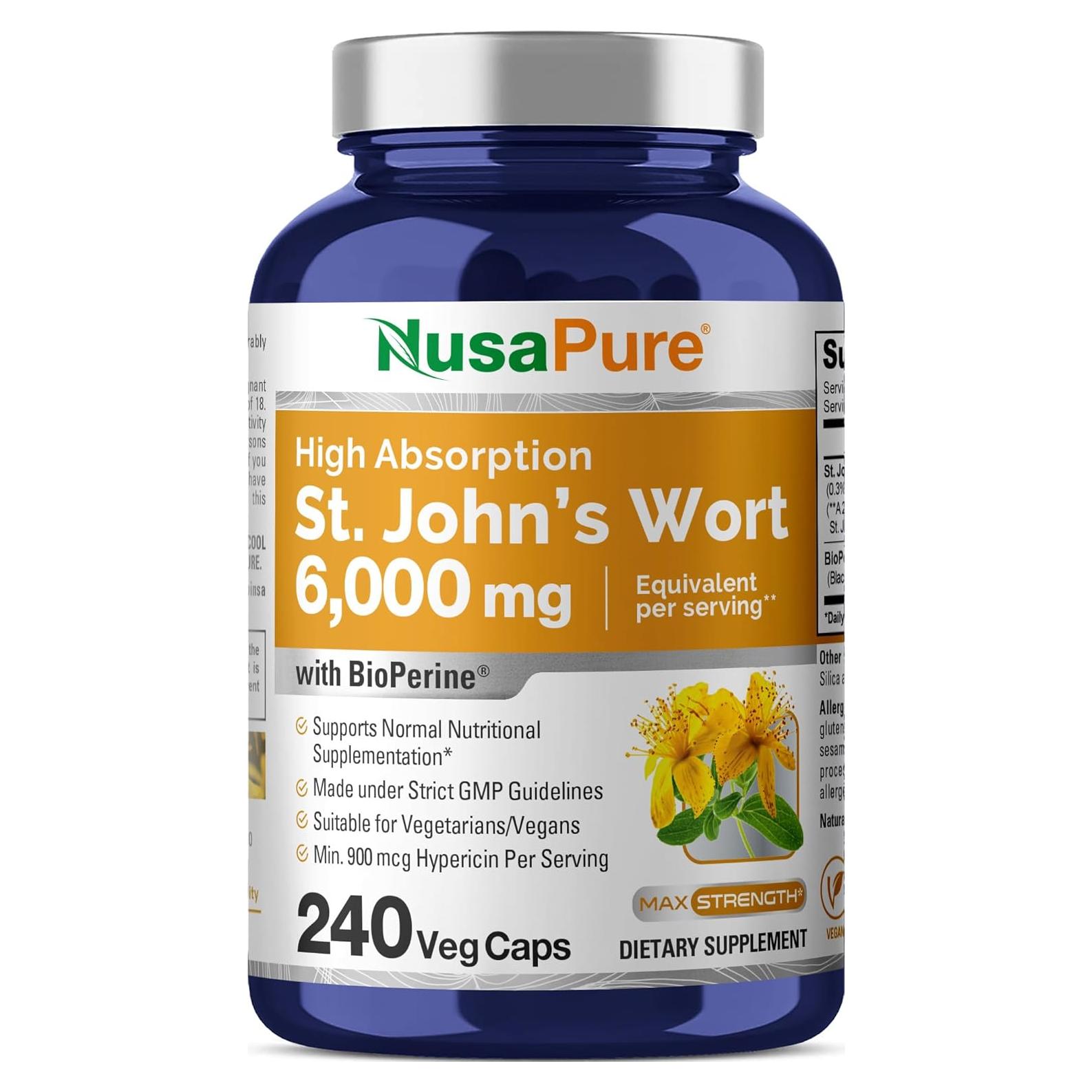 Suplemento de Hierba de San Juan NusaPure 6000mg 240 Cápsulas