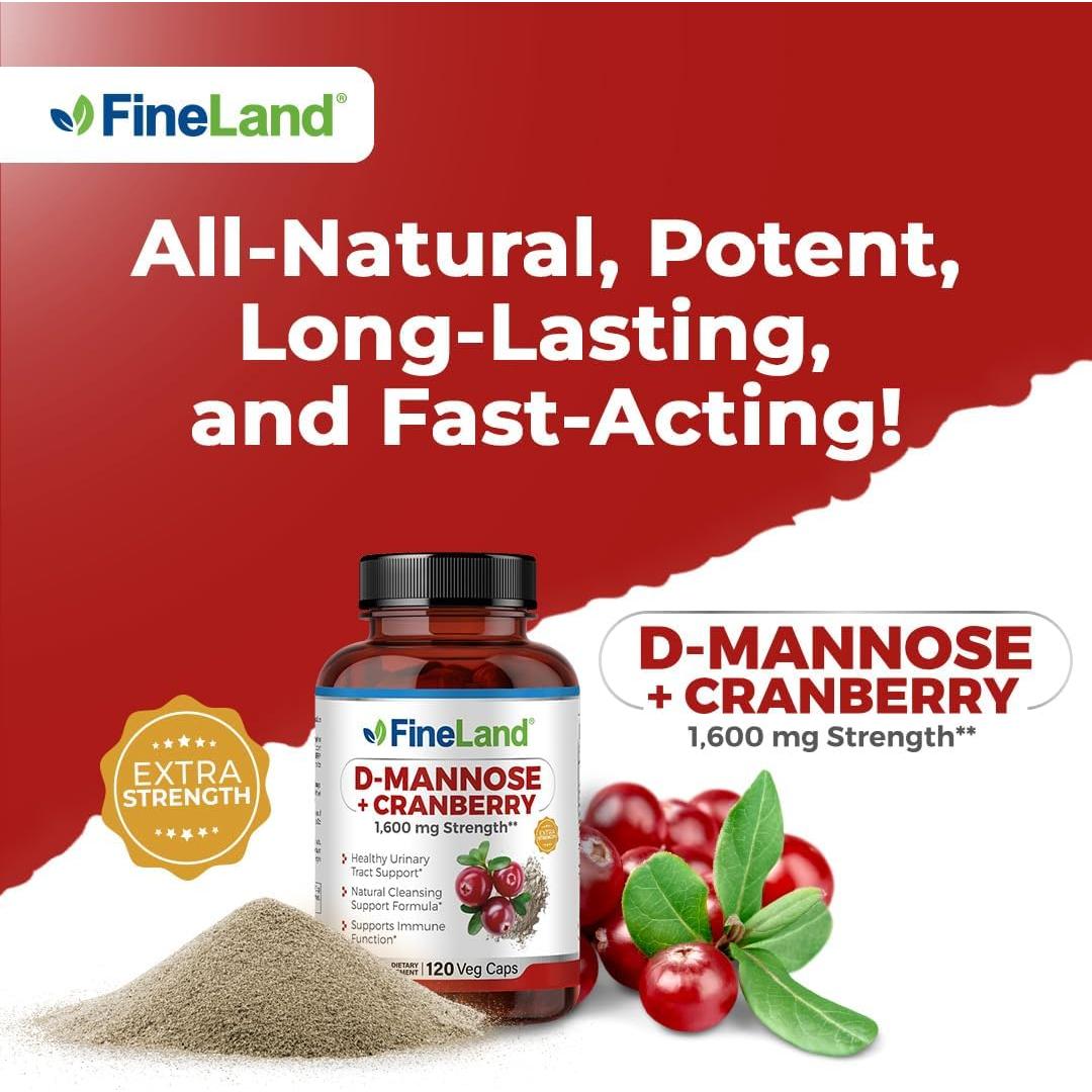 FineLand D-Mannosa + Arándano 1600mg - 120 Cápsulas Veganas