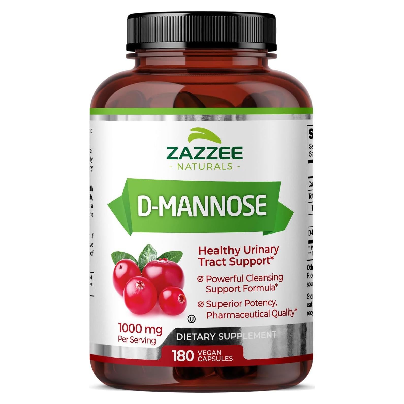 Zazzee D-Mannose 1000 mg 180 Cápsulas Veganas UTI