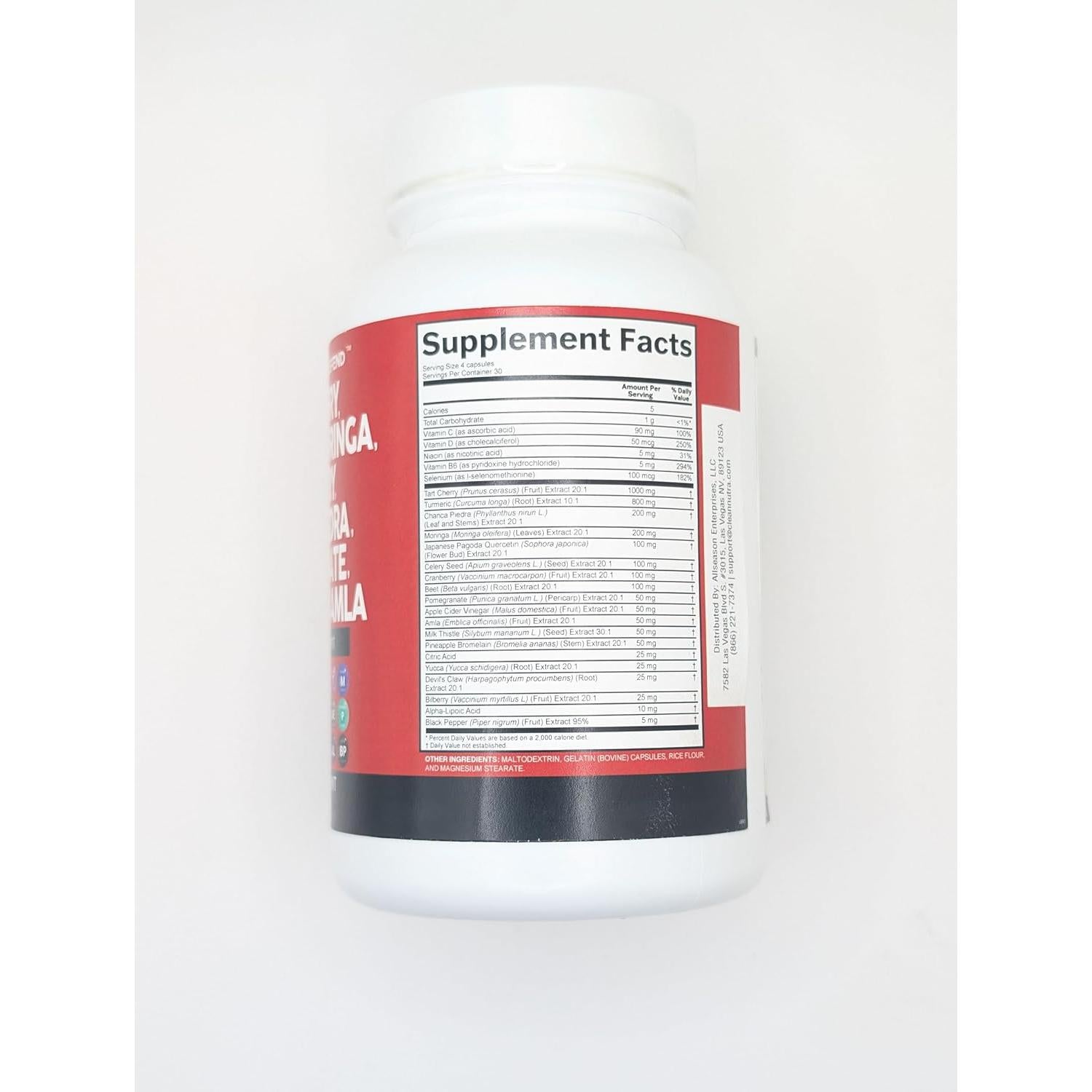 Cápsulas de Cereza Ácida Clean Nutraceuticals 120 Ct - Soporte Ácido Úrico