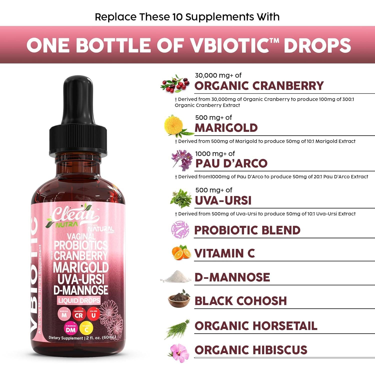 Probiotico Vaginal Clean Nutraceuticals 30ml Arándano D-Mannosa