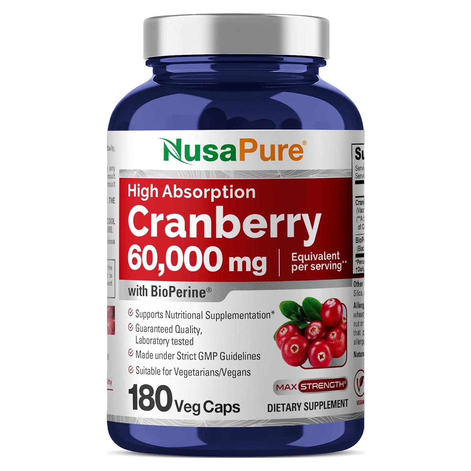 Suplemento de Arándano NusaPure 60,000 mg 180 Cápsulas Veganas