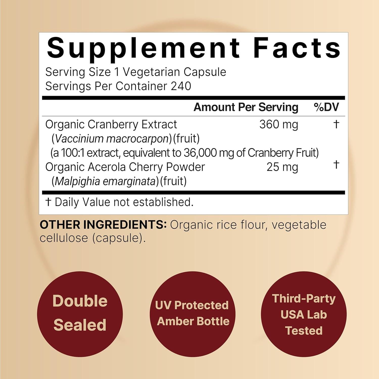 NatureBell Suplemento de Arándano 36,000mg con Acerola 480 Cápsulas