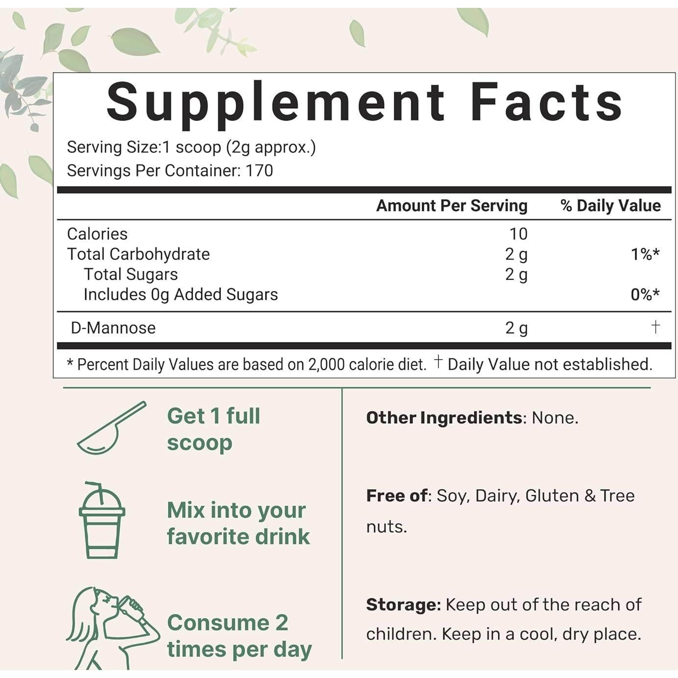 Polvo de D-Mannose Micro Ingredients 340g - Apoyo Urinario