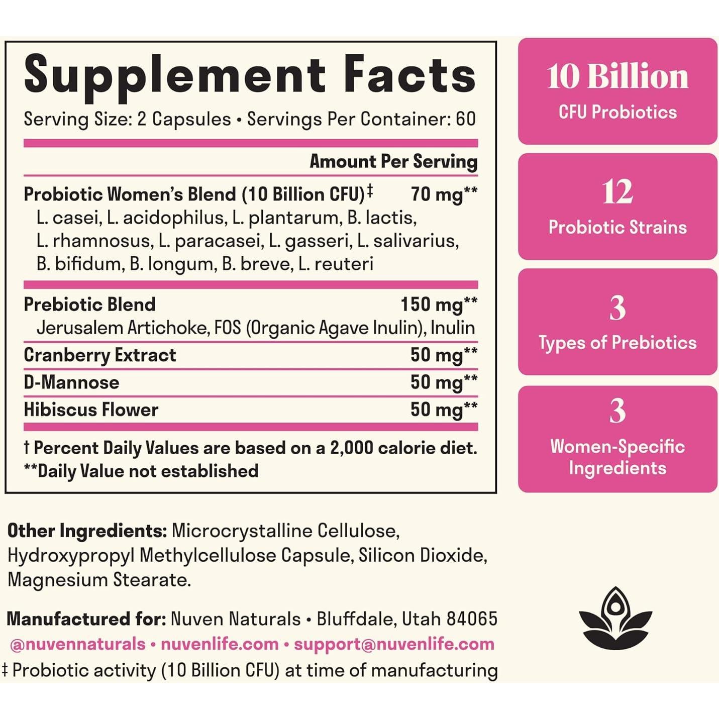 Probiotico 3-en-1 para Mujeres Nuven Naturals 60 Porciones