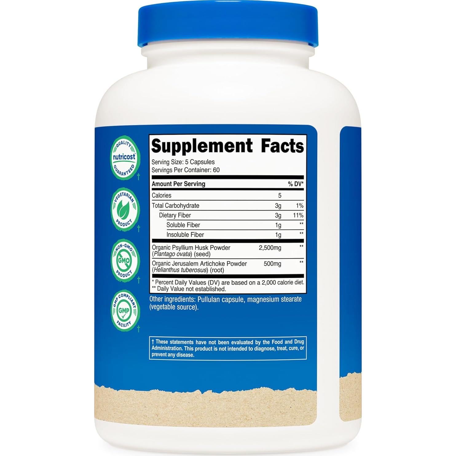 Cápsulas de Fibra Nutricost 300 Unidades - Psyllium Orgánico