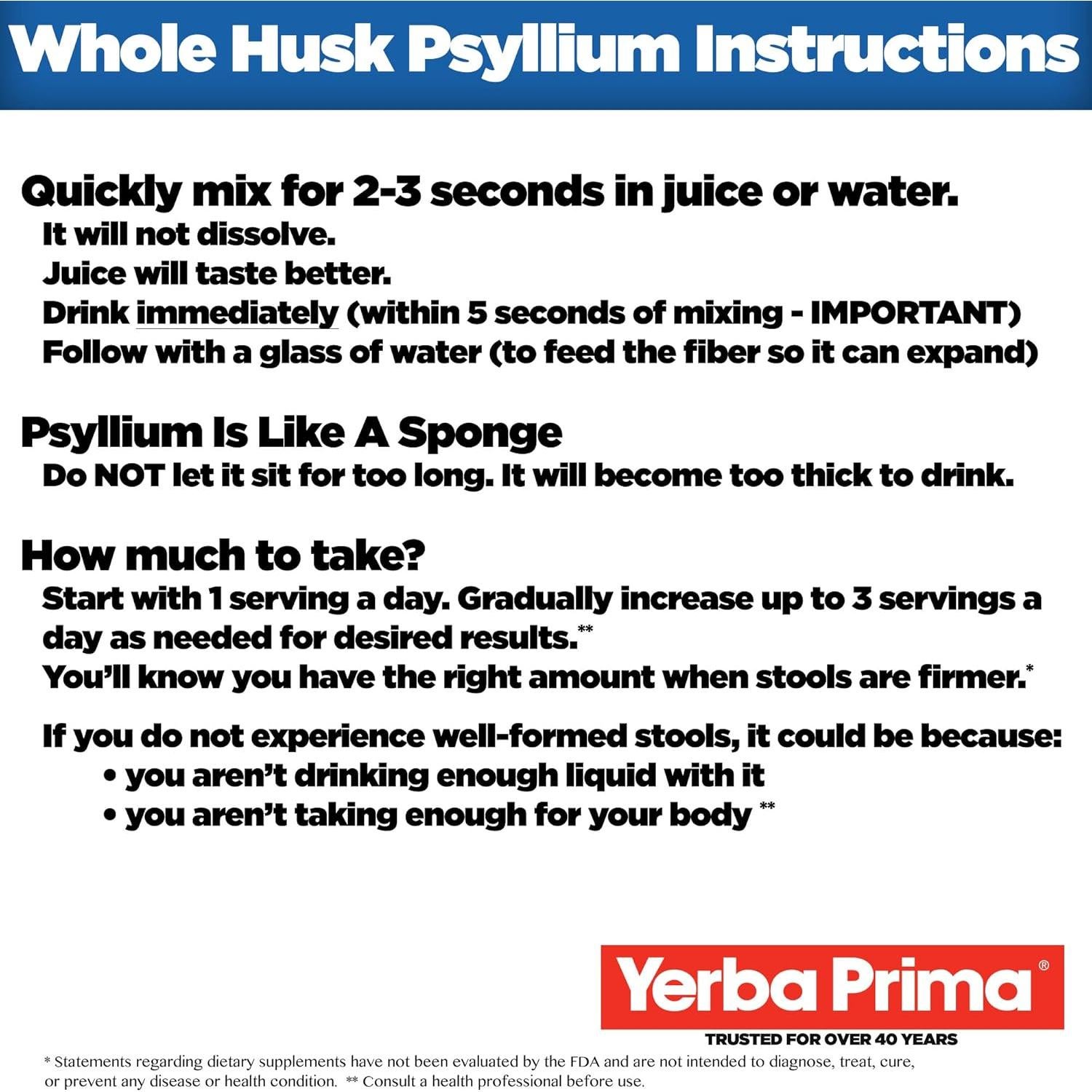 Yerba Prima Psyllium Husk 340g - Suplemento de fibra vegano