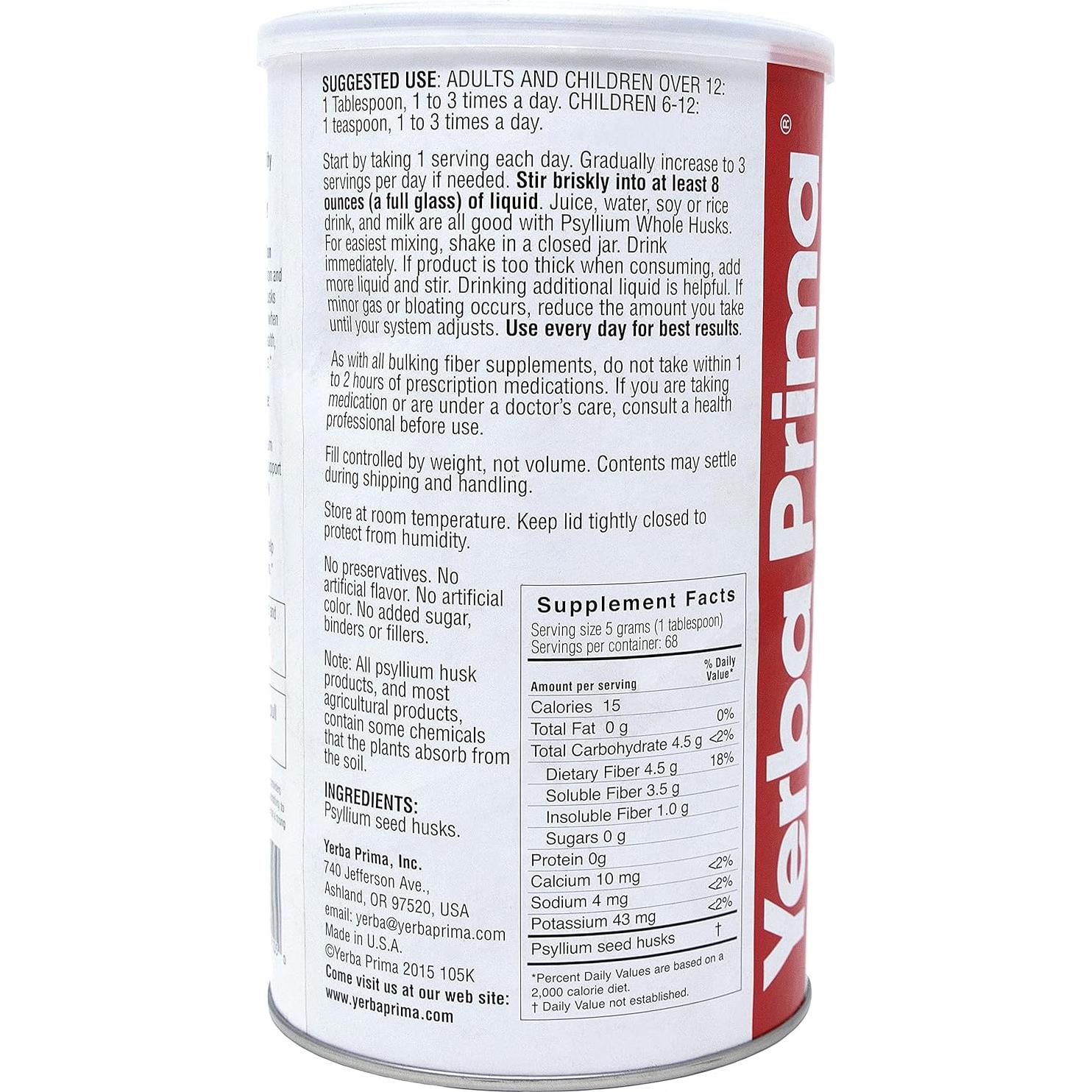 Yerba Prima Psyllium Husk 340g - Suplemento de fibra vegano