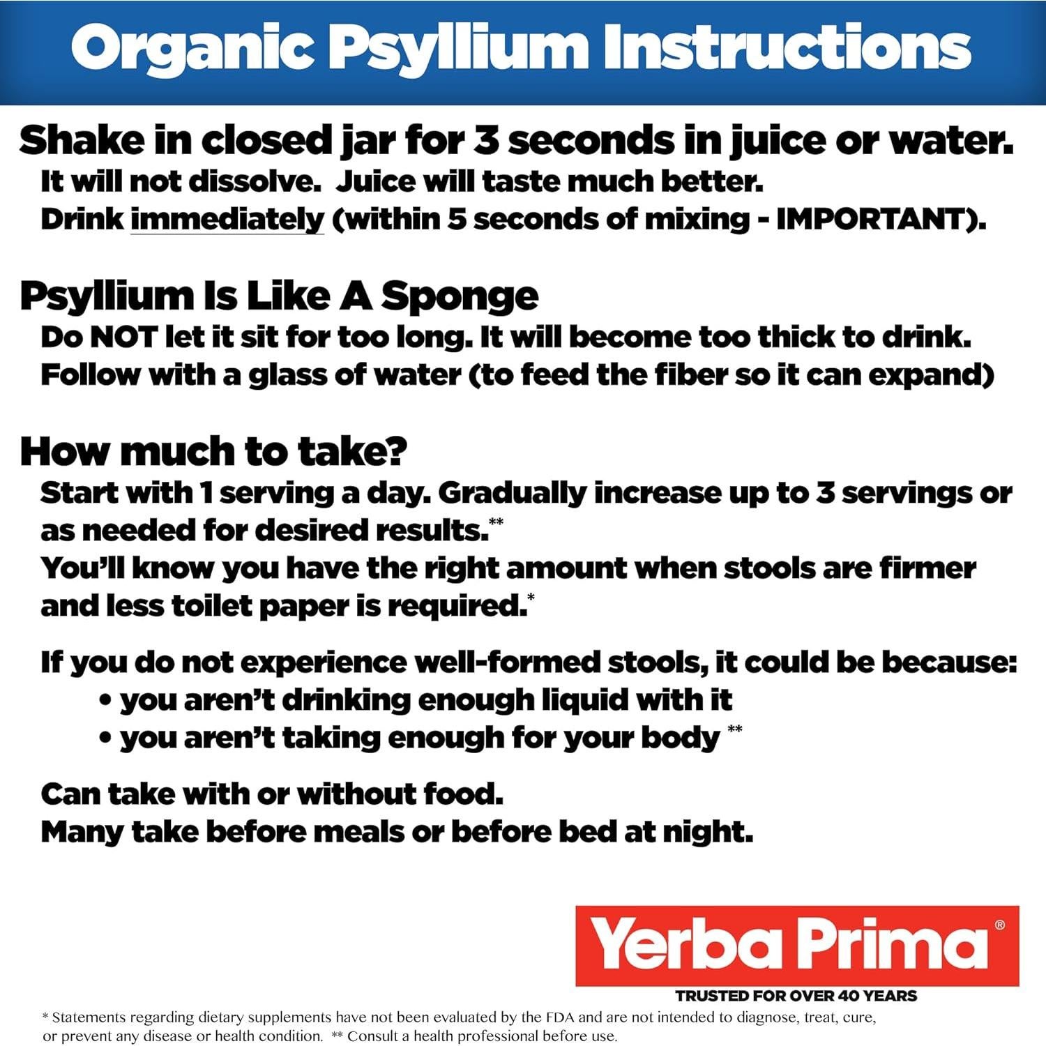 Yerba Prima Psyllium Orgánico 340g - Suplemento de Fibra Natural