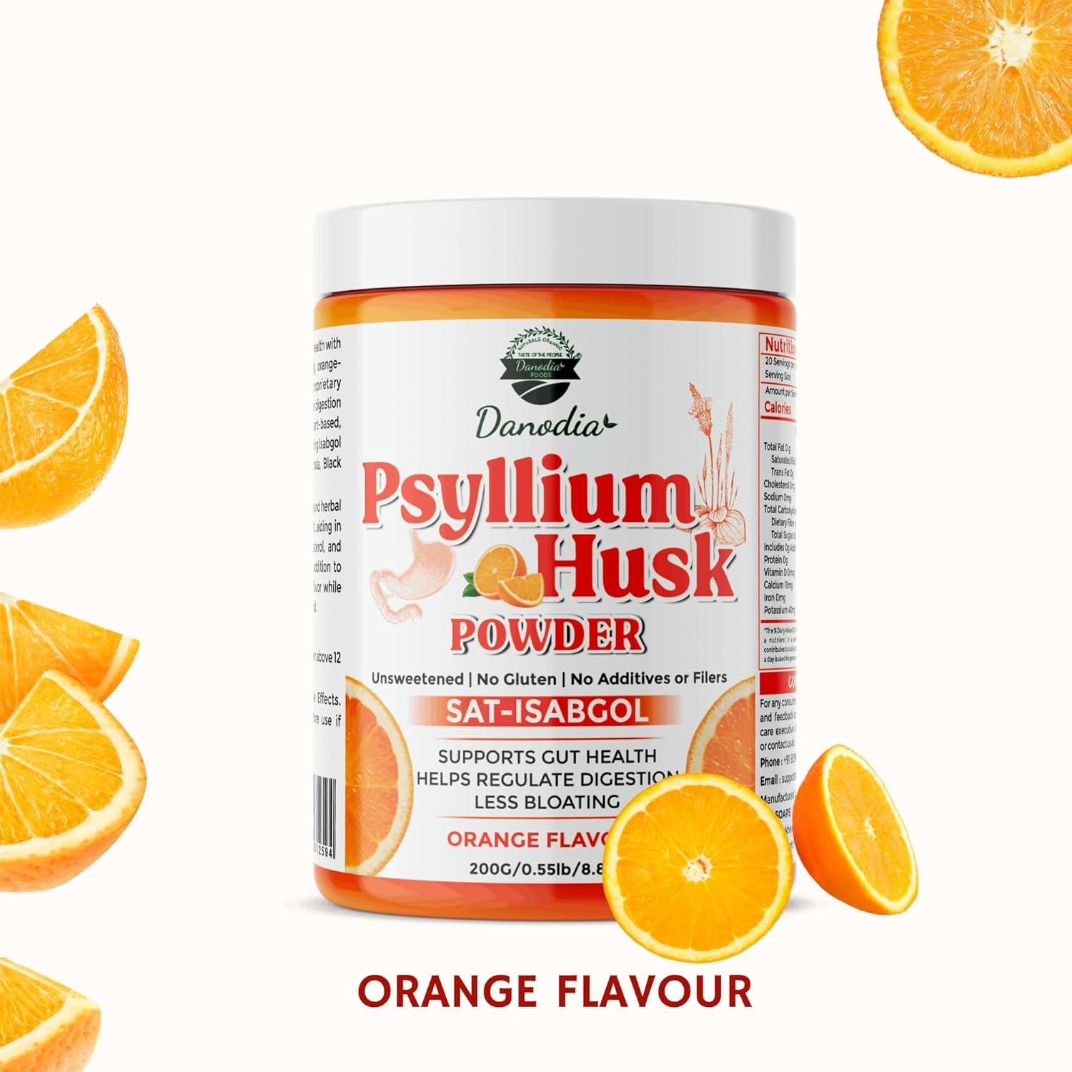 Polvo de Cáscara de Psyllium Orgánico Danodia 200g Sabor Naranja