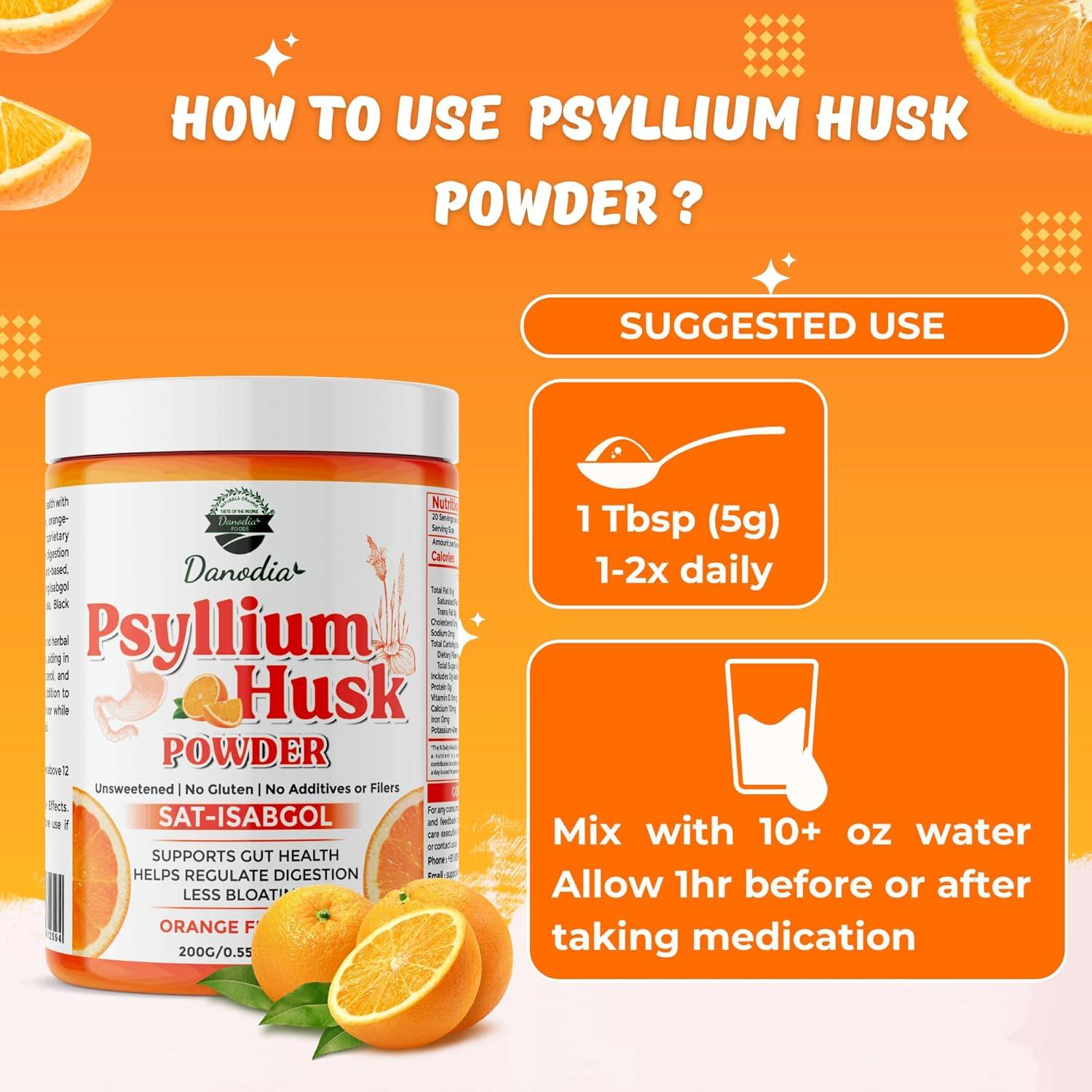 Polvo de Cáscara de Psyllium Orgánico Danodia 200g Sabor Naranja