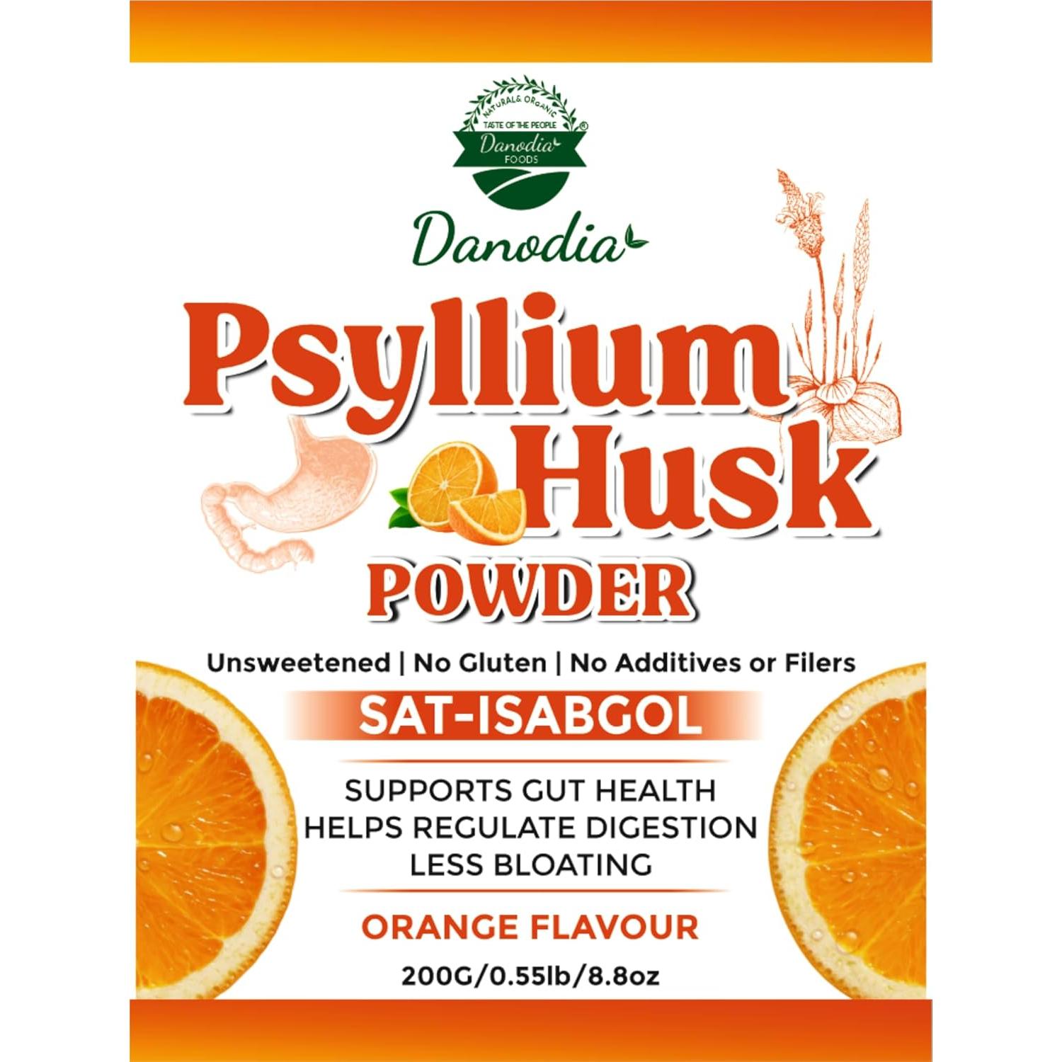 Polvo de Cáscara de Psyllium Orgánico Danodia 200g Sabor Naranja