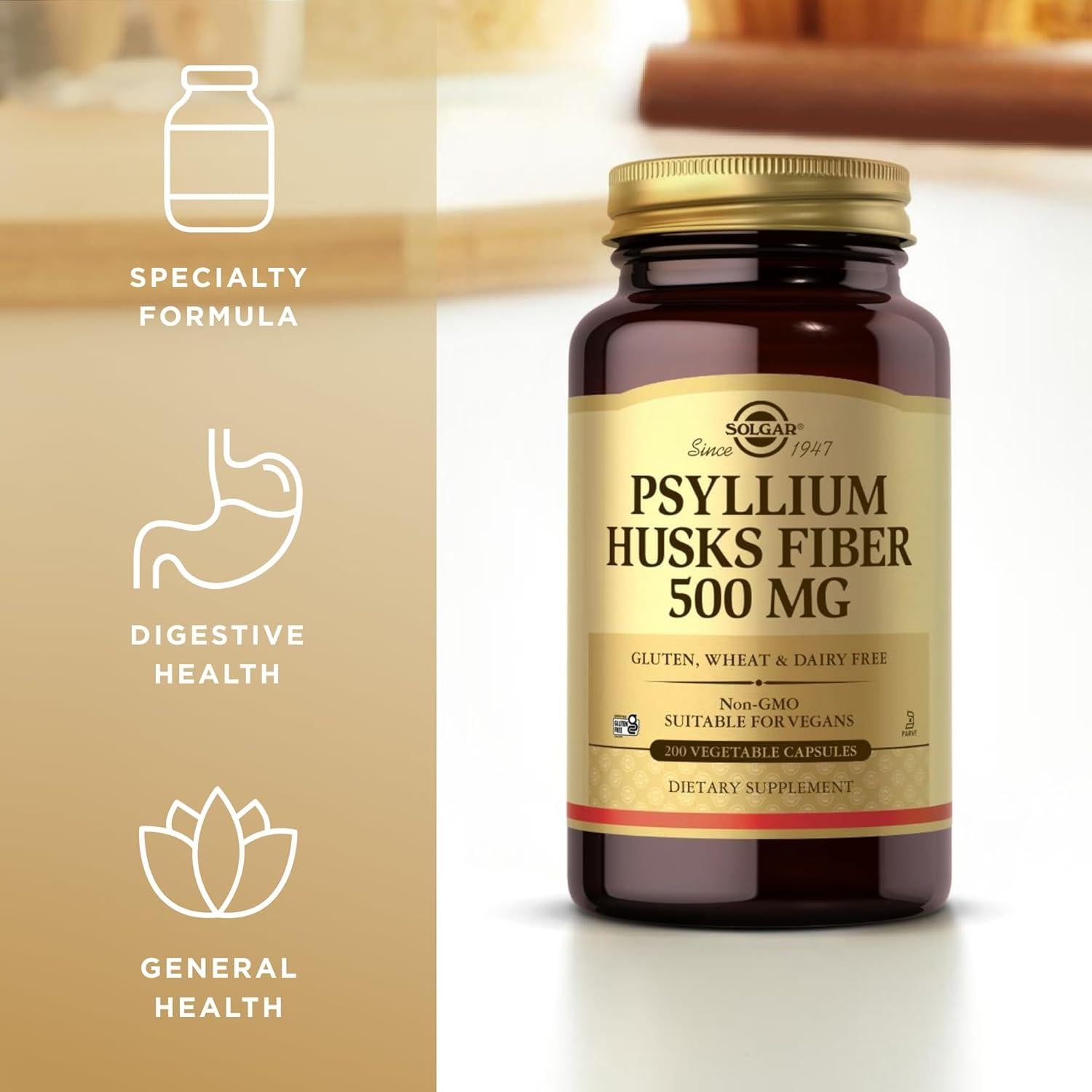 Solgar Psyllium Husks Fiber 500 mg - 200 Cápsulas Veganas