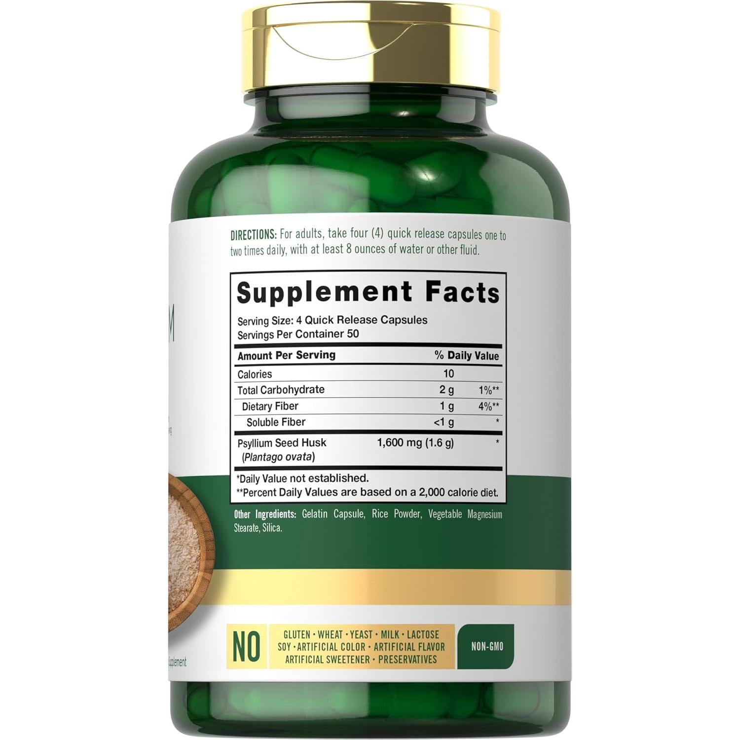 Cápsulas de Cáscara de Psyllium Carlyle 1600mg 200 Unidades