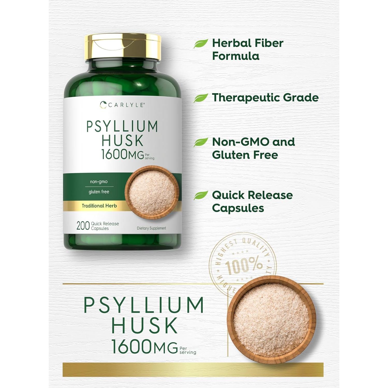 Cápsulas de Cáscara de Psyllium Carlyle 1600mg 200 Unidades