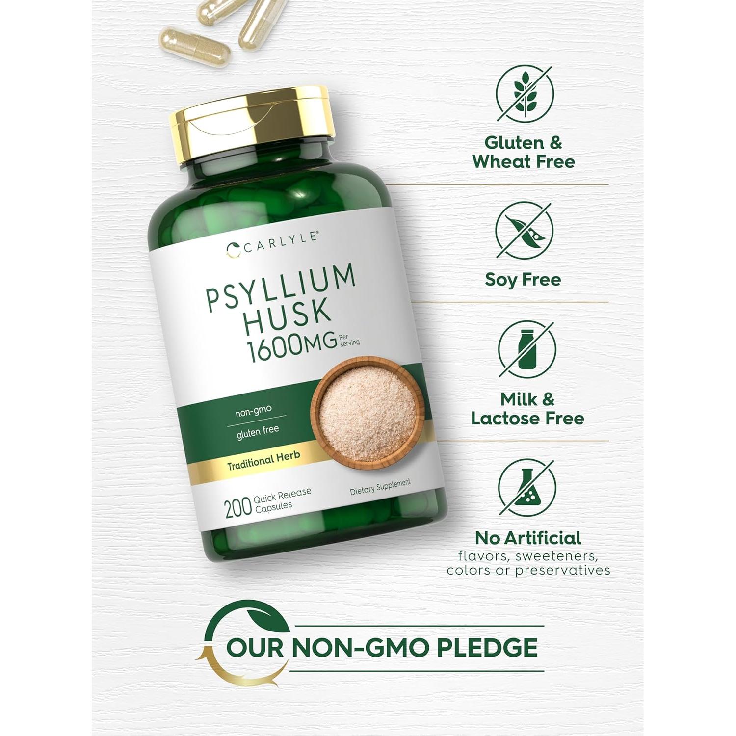 Cápsulas de Cáscara de Psyllium Carlyle 1600mg 200 Unidades