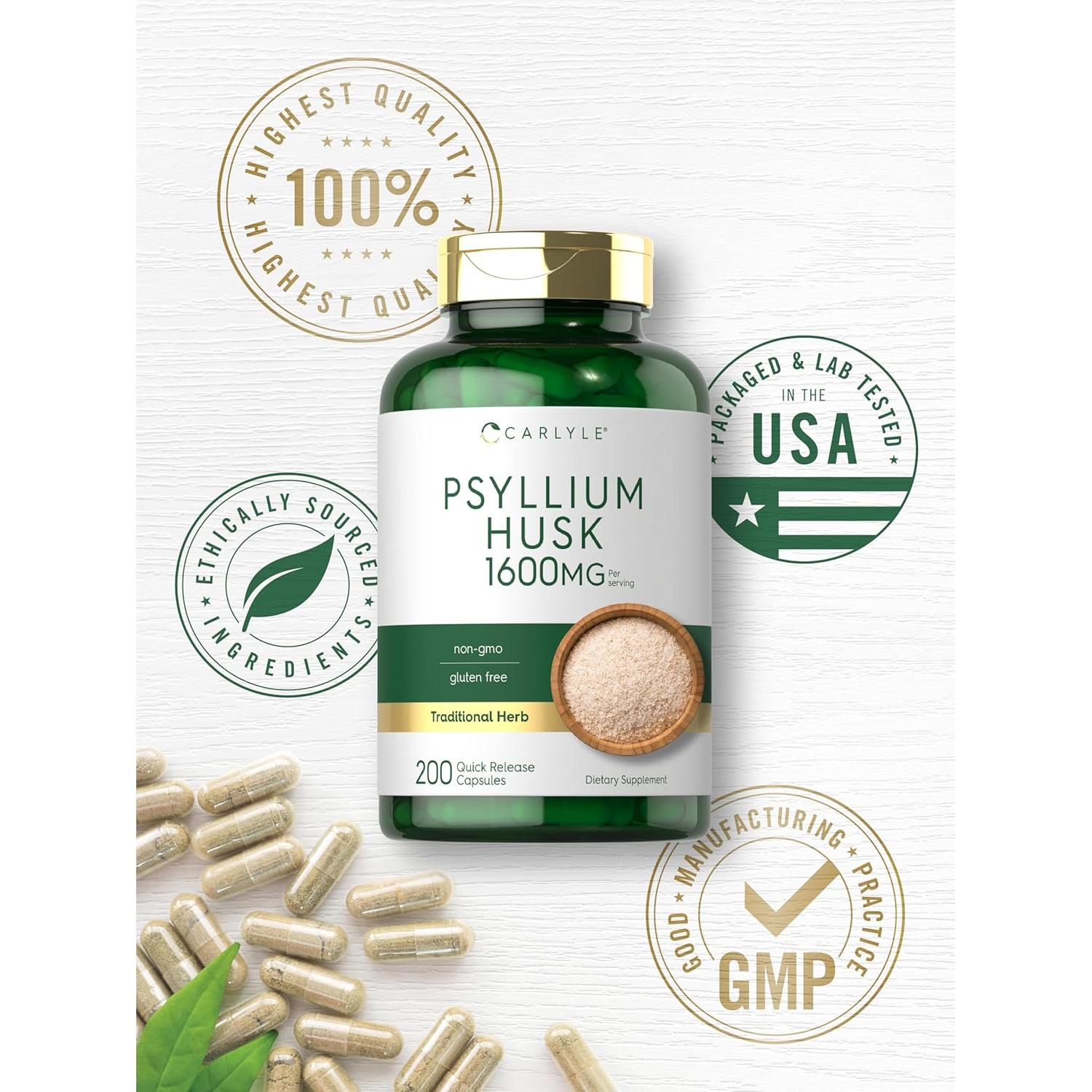 Cápsulas de Cáscara de Psyllium Carlyle 1600mg 200 Unidades