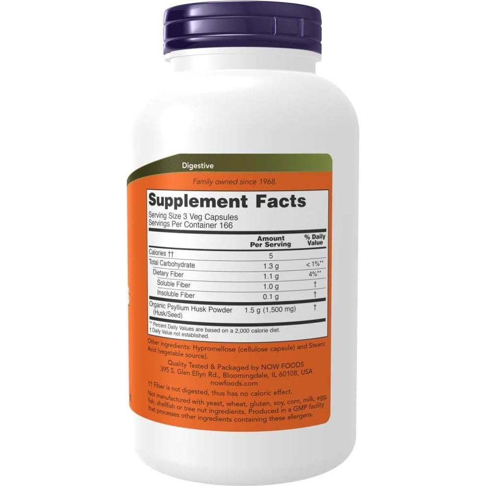 Cápsulas de Cáscara de Psyllium 500mg Now Foods 500 Unidades