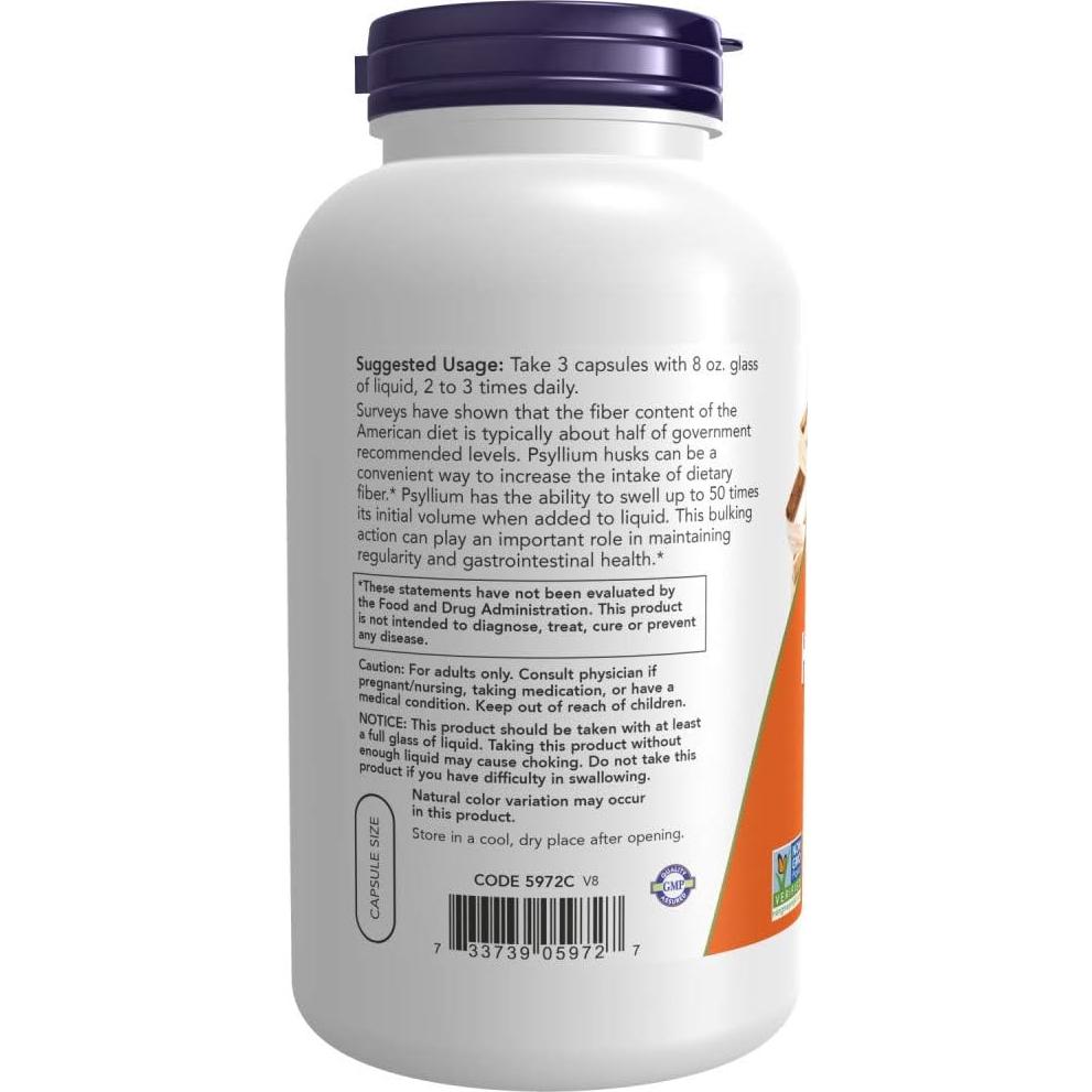 Cápsulas de Cáscara de Psyllium 500mg Now Foods 500 Unidades