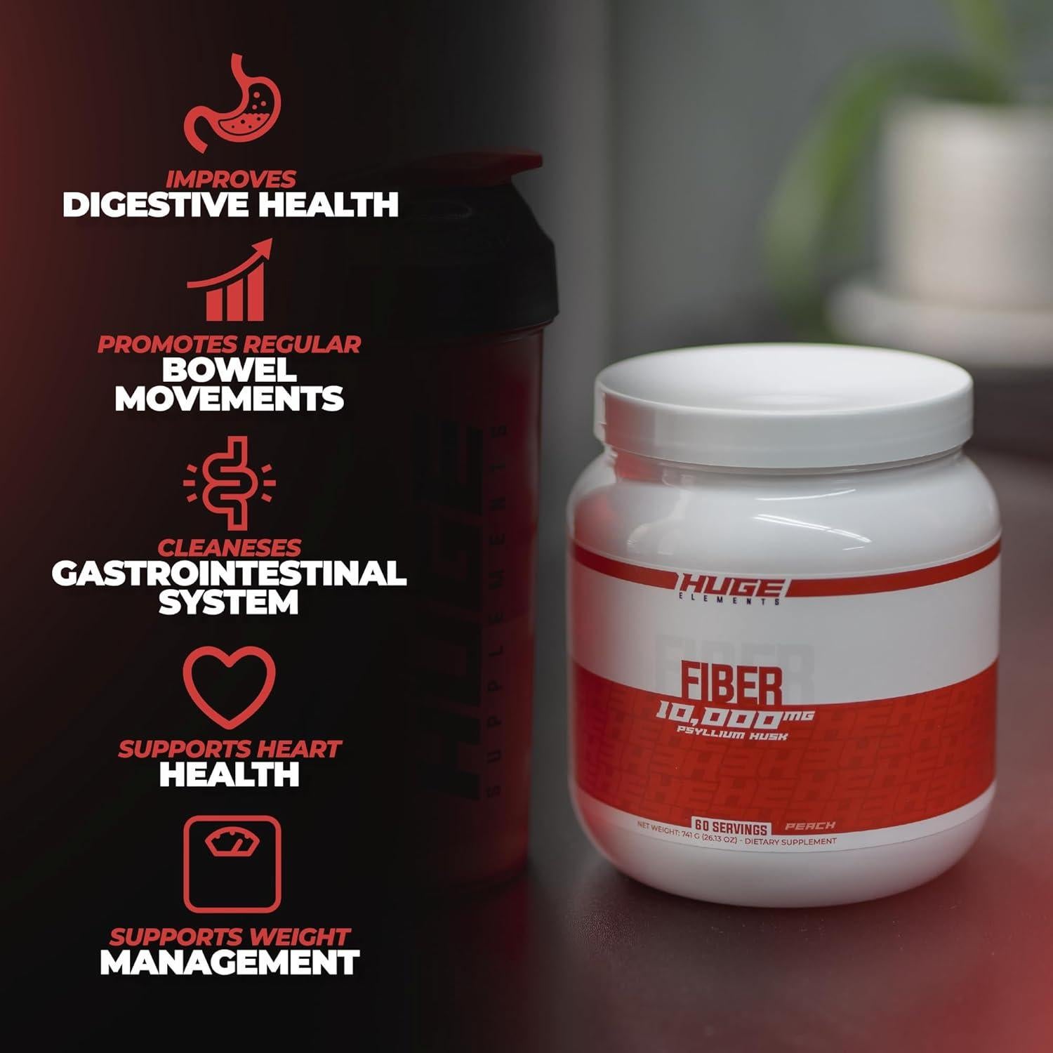 Fibra Soluble Huge Supplements 10g Cáscara de Psyllium Durazno