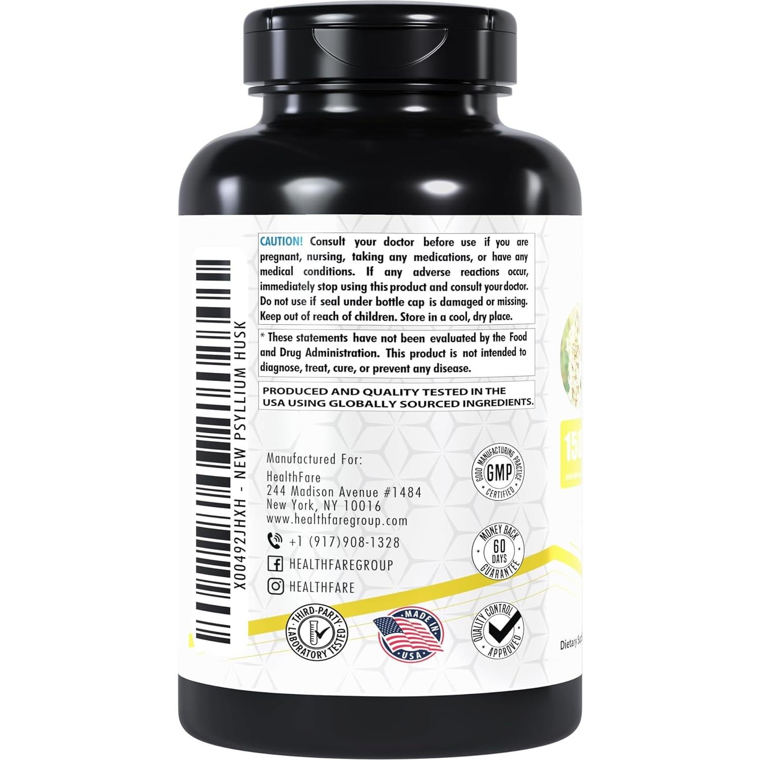 Cápsulas de Cáscara de Psyllium HealthFare 1500mg 240 Veganas
