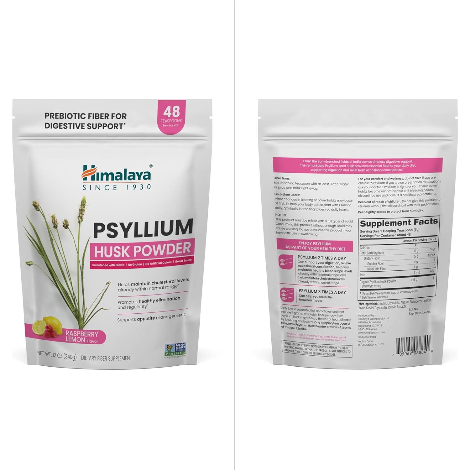 Polvo de Cáscara de Psyllium Himalaya 340g Frambuesa y Limón