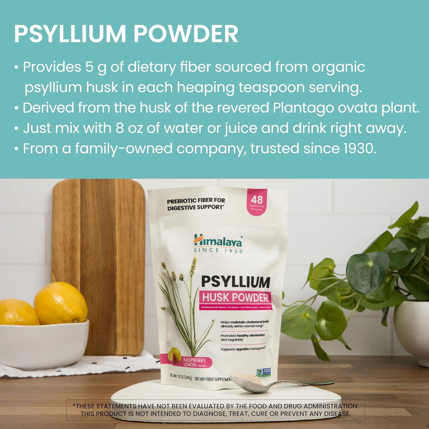 Polvo de Cáscara de Psyllium Himalaya 340g Frambuesa y Limón