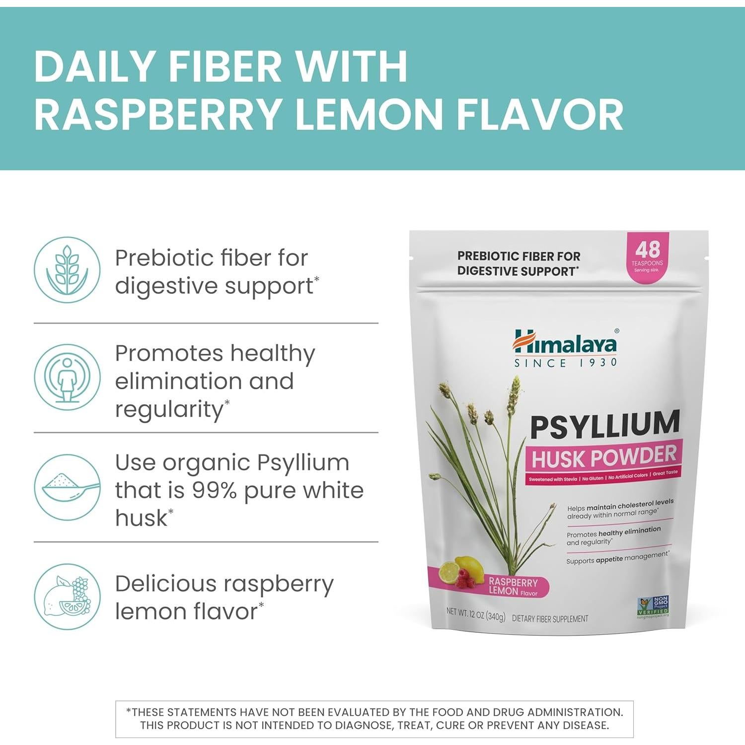 Polvo de Cáscara de Psyllium Himalaya 340g Frambuesa y Limón