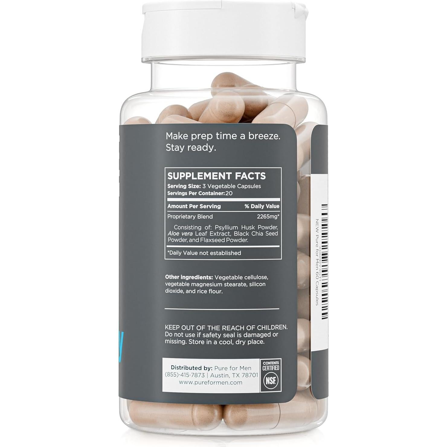 Suplemento de Fibra Vegano Pure for Men 60 Cápsulas