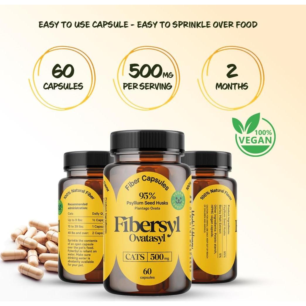 Suplemento de Fibra para Gatos FiberSyl Ovatasyl - 60 Cápsulas