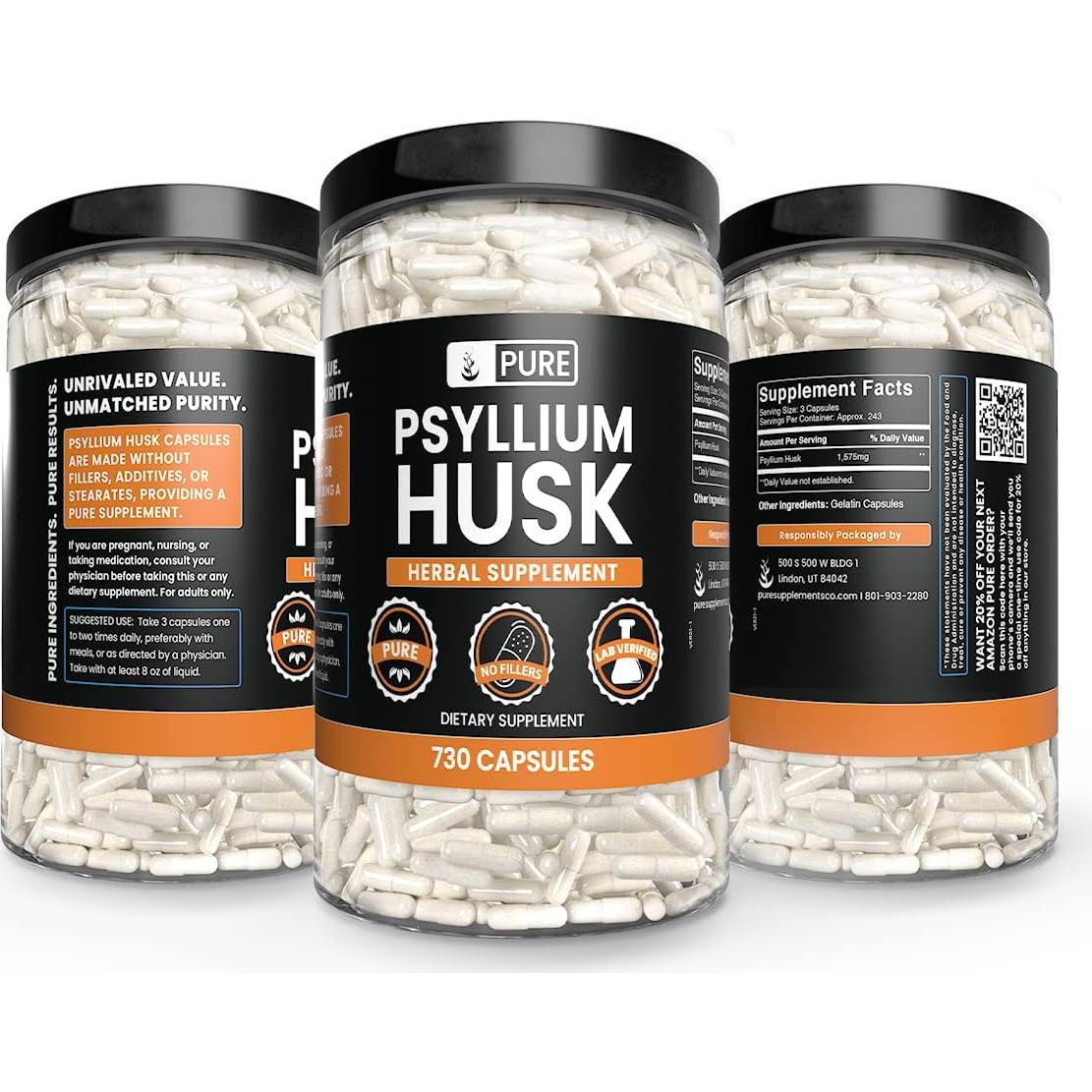 Cápsulas de Cáscara de Psyllium 730 Unidades - Puro y Sin Rellenos