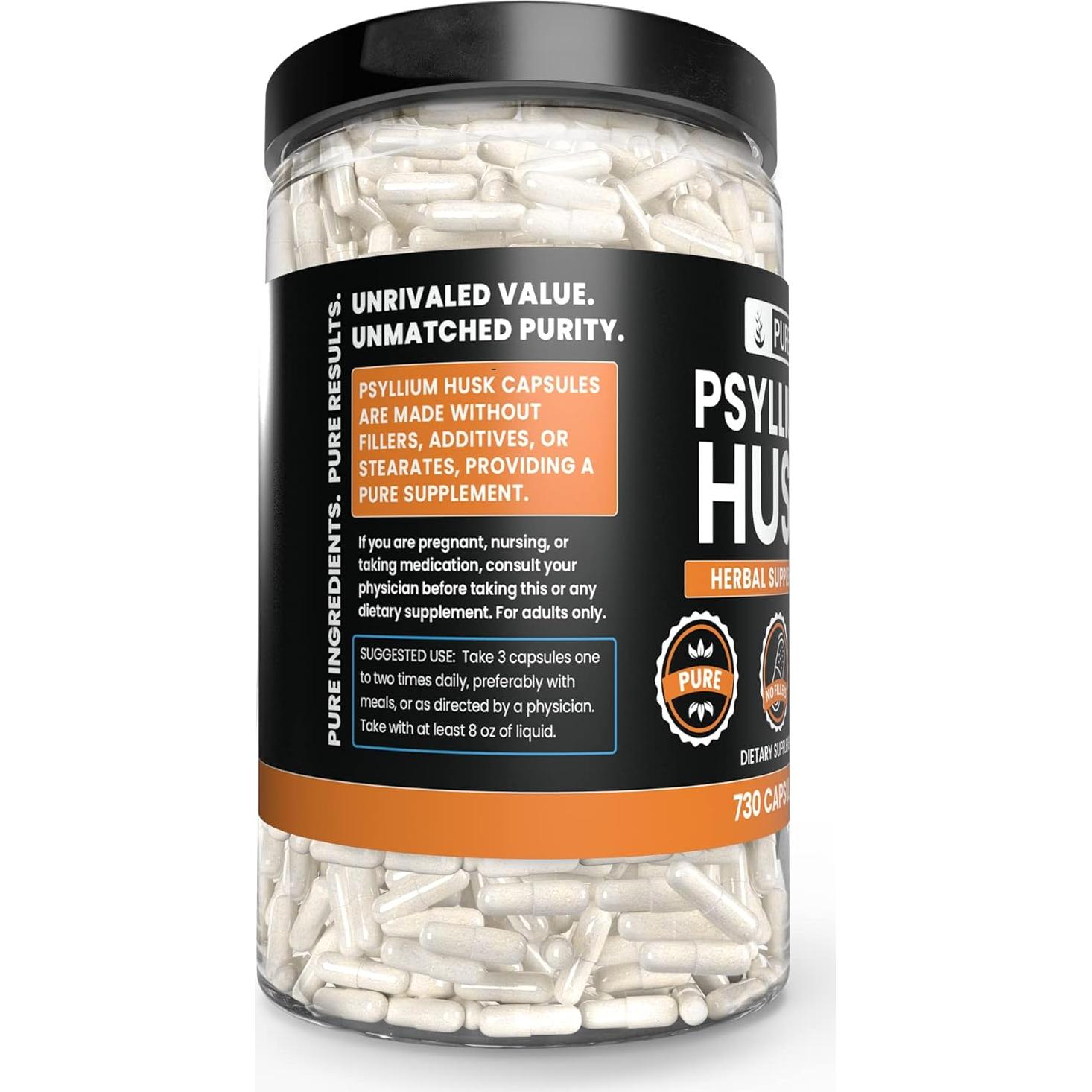 Cápsulas de Cáscara de Psyllium 730 Unidades - Puro y Sin Rellenos