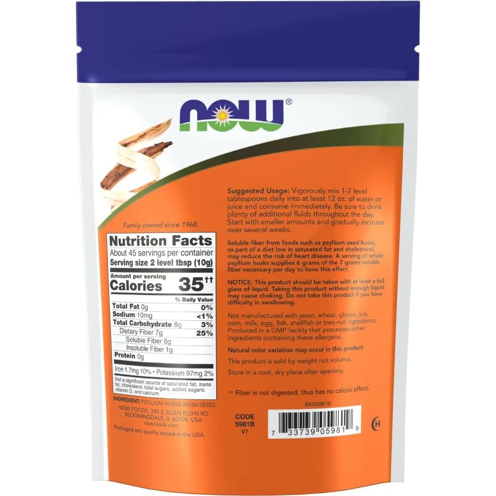Psyllium Husks Enteras NOW Foods 453.6 g - Suplemento Fibra