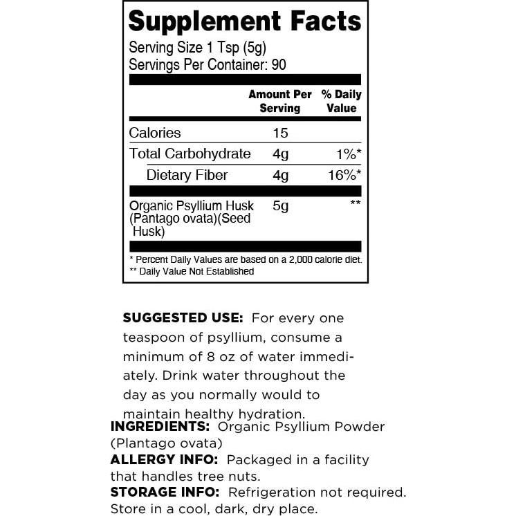 Polvo de Cáscara de Psyllium Orgánico Terrasoul 0.45 kg - Alta Pureza