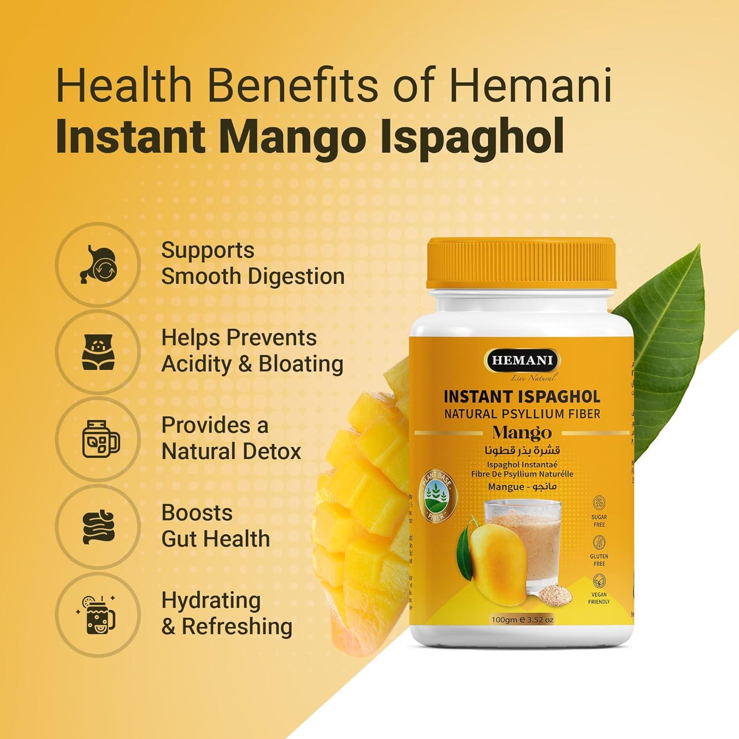 Suplemento de fibra Hemani Ispaghol 100g sabor mango
