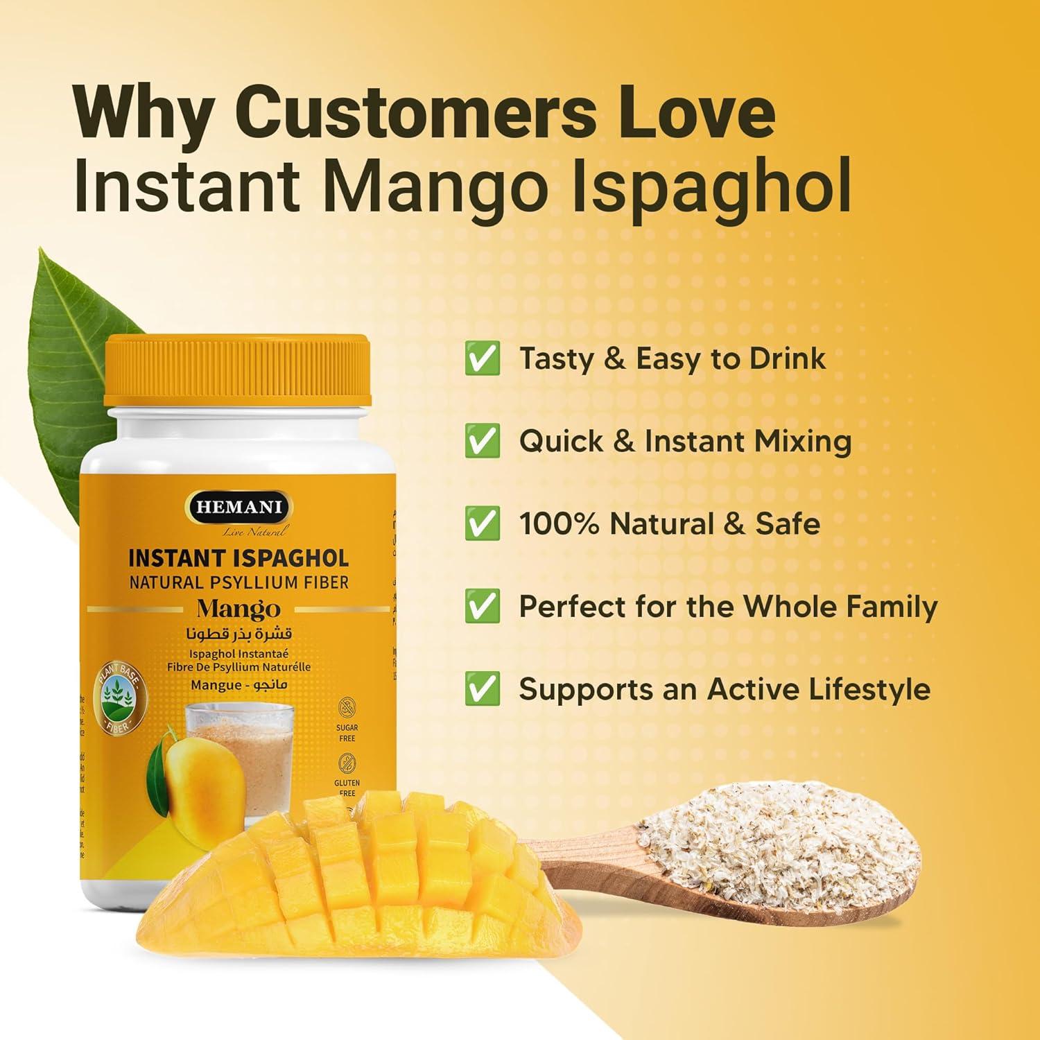 Suplemento de fibra Hemani Ispaghol 100g sabor mango