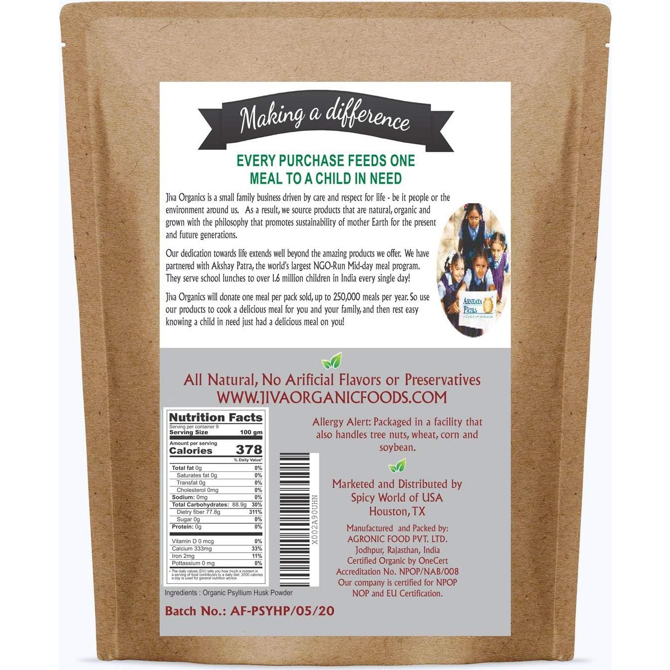 Polvo de Cáscara de Psyllium Jiva Organics 0.79 KG - Sin Gluten