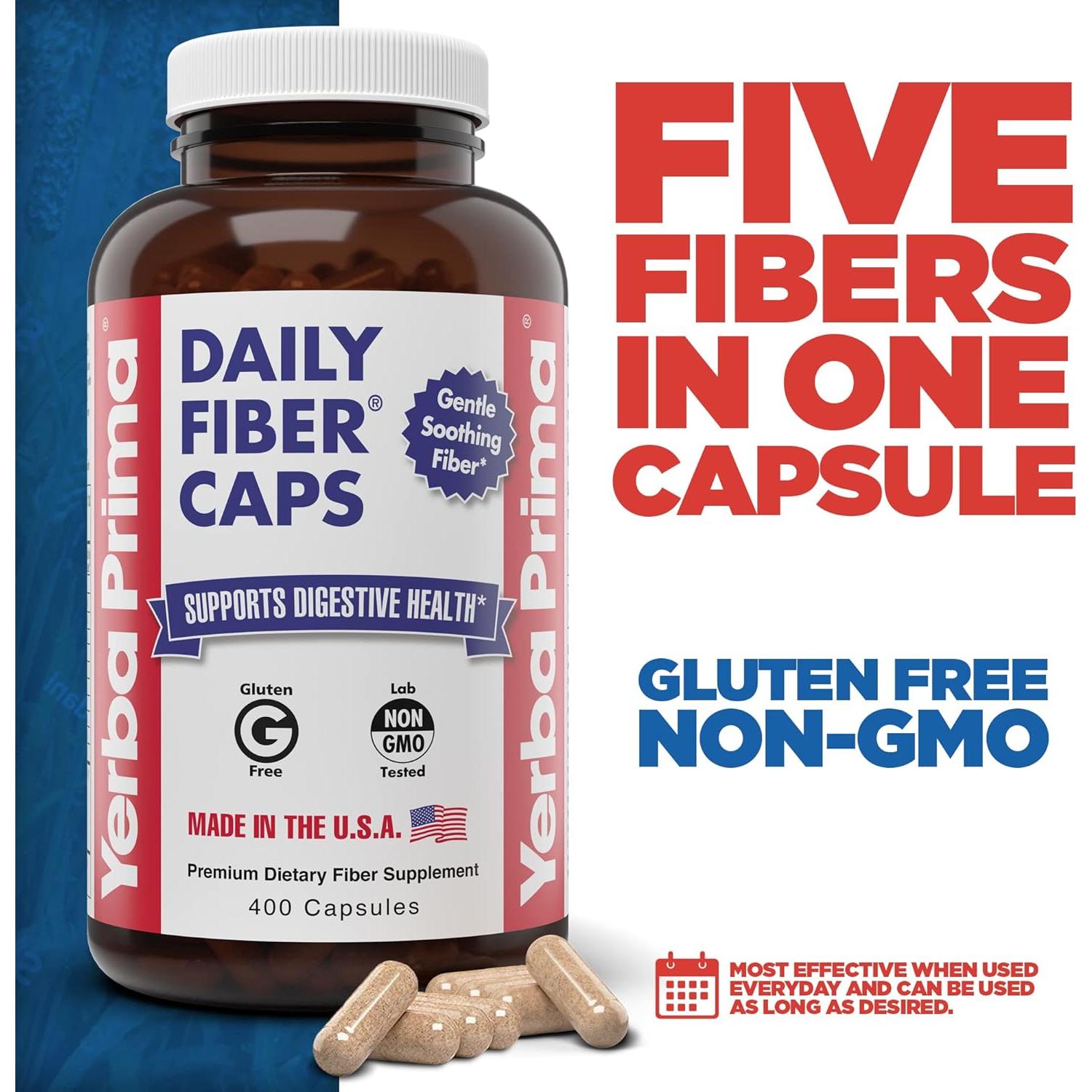 Cápsulas de Fibra Yerba Prima 400 Unidades - 5 Tipos de Fibra