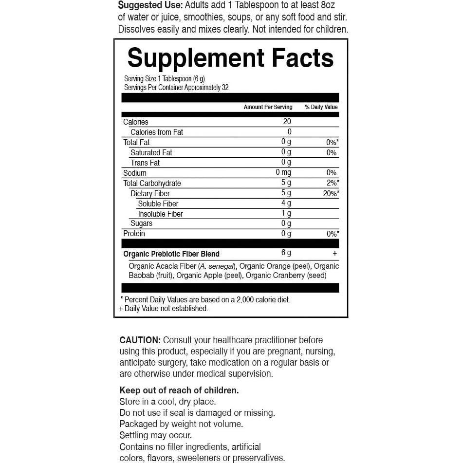 Suplemento de Fibra Orgánica Jardín de la Vida 192g Sin Sabor