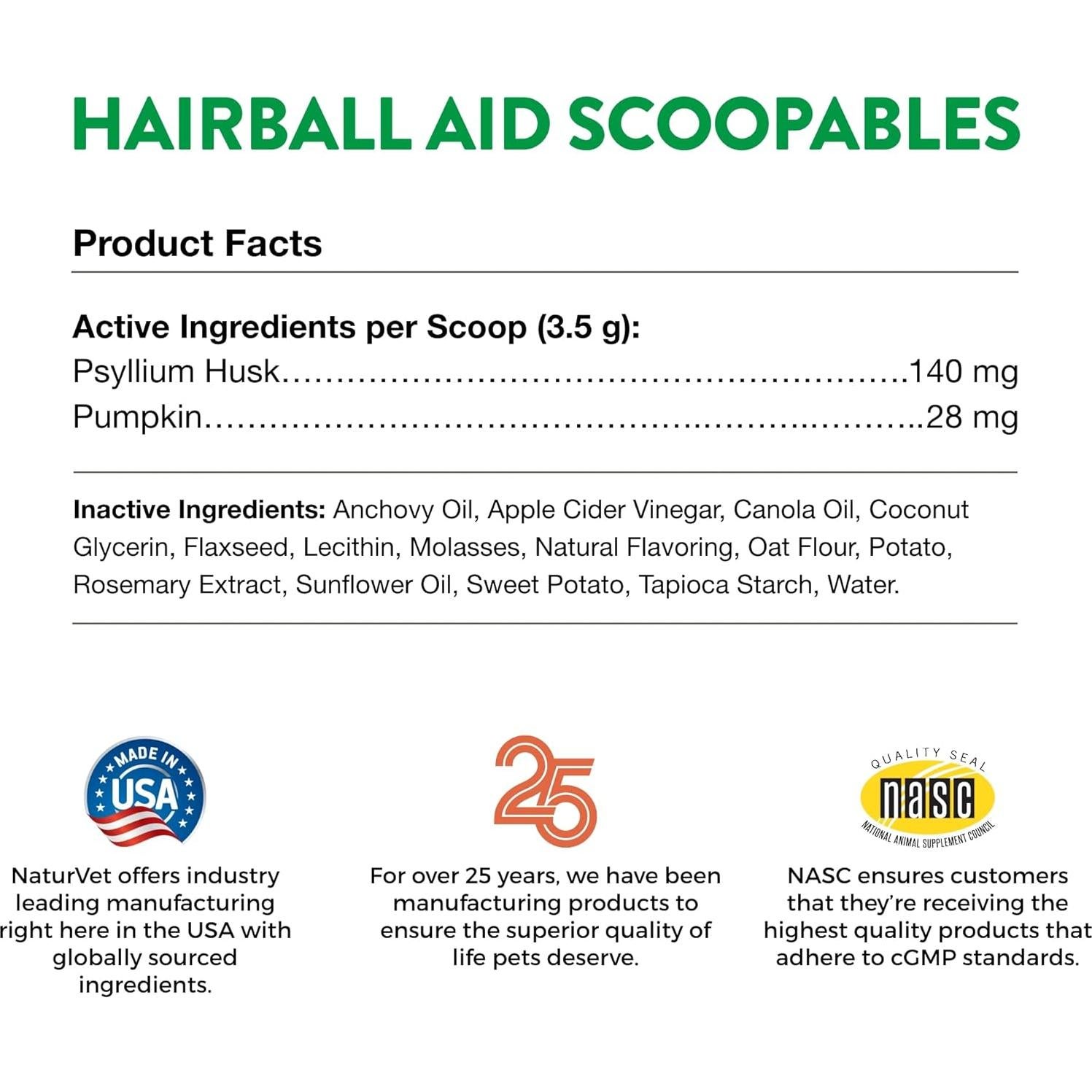 Suplemento para Gatos NaturVet Scoopables 155.9g - Previene Bolas de Pelo