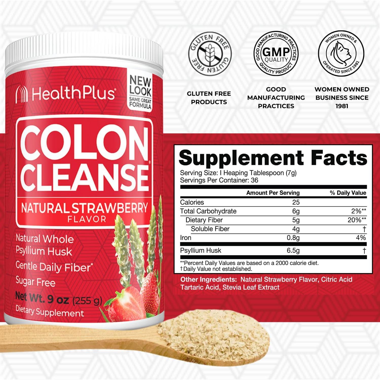 Health Plus Limpieza del Colon Fresa 255g - Cáscara de Psyllium