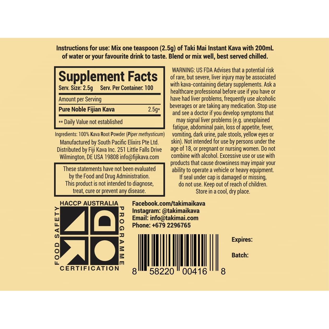 Polvo de Kava Kava Instantáneo Taki Mai 250g - Raíz Premium para Relajación