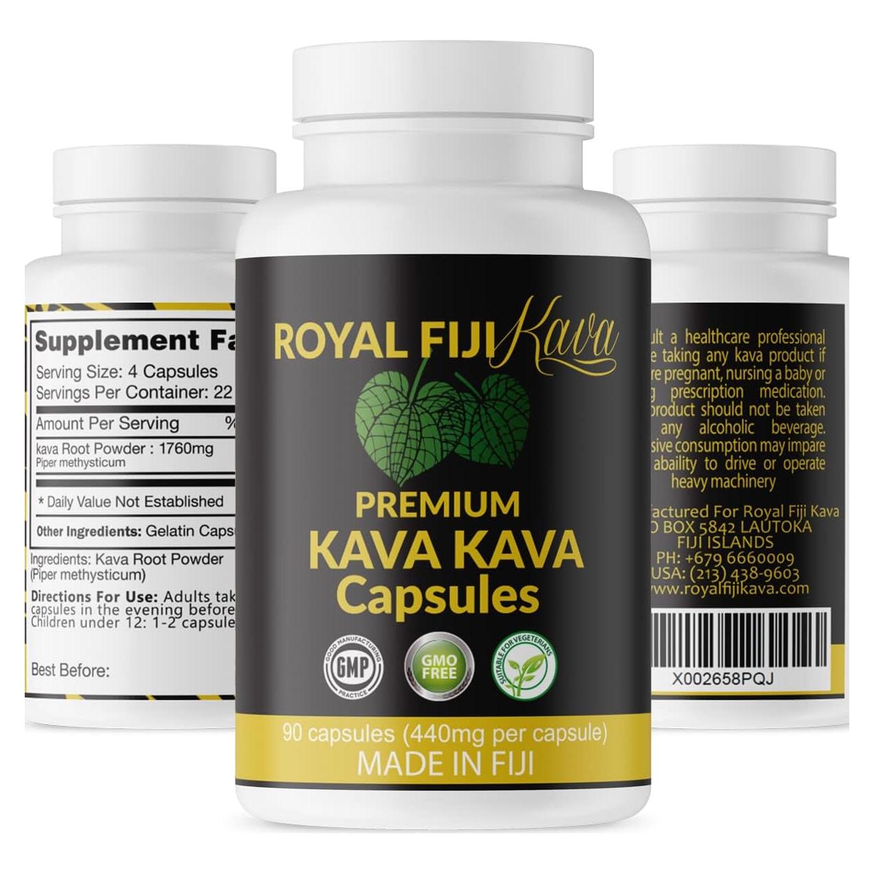 Cápsulas de Kava Royal Fiji 1760mg 100% Orgánico Relajación