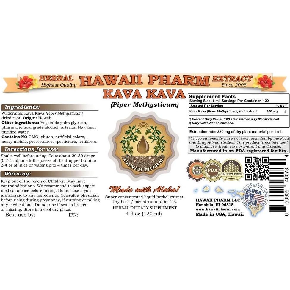 Extracto Líquido de Kava Kava HawaiiPharm 60 ml - Suplemento Natural