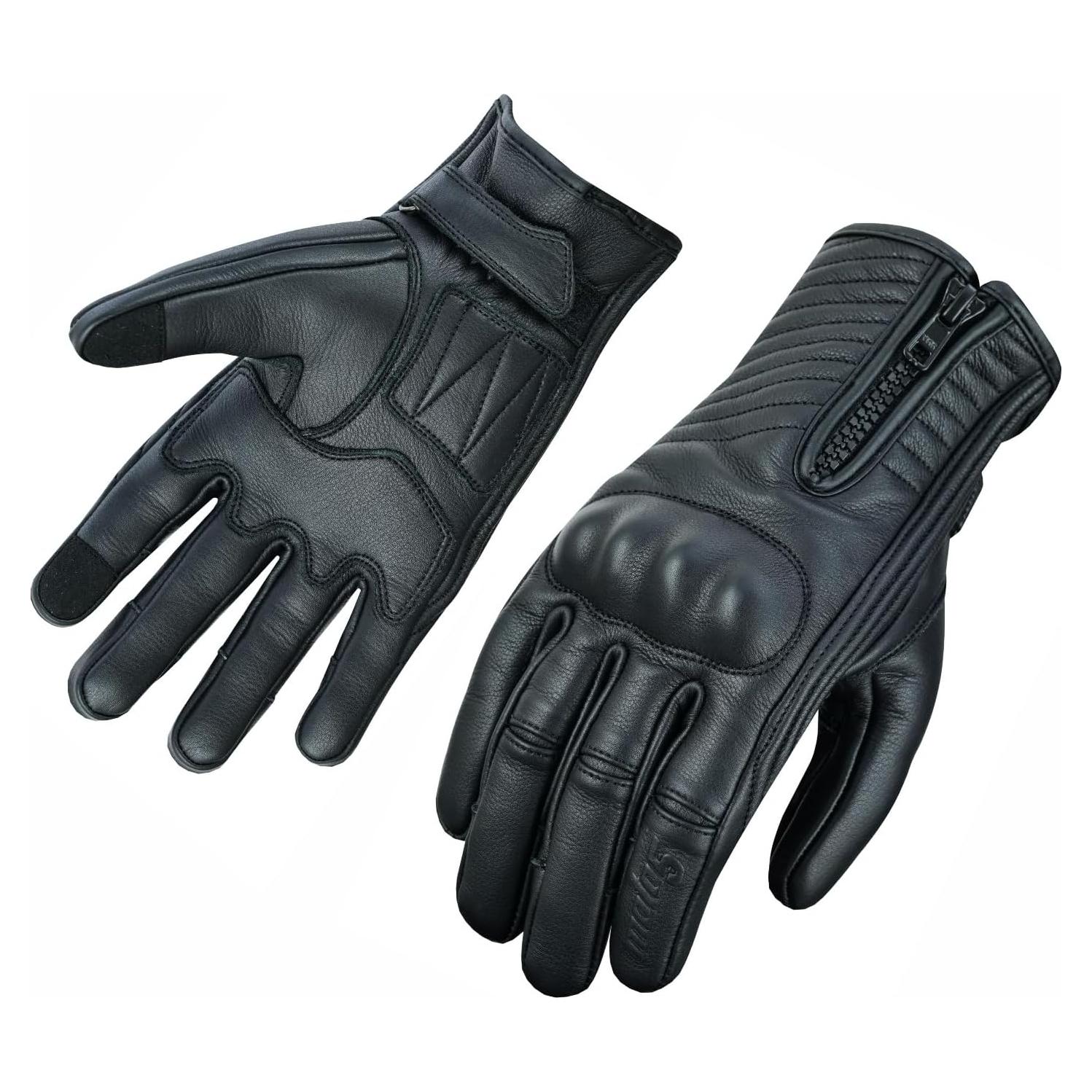 Guantes de Motocicleta Moto5 M-MG-01 de Cuero Negro Táctiles